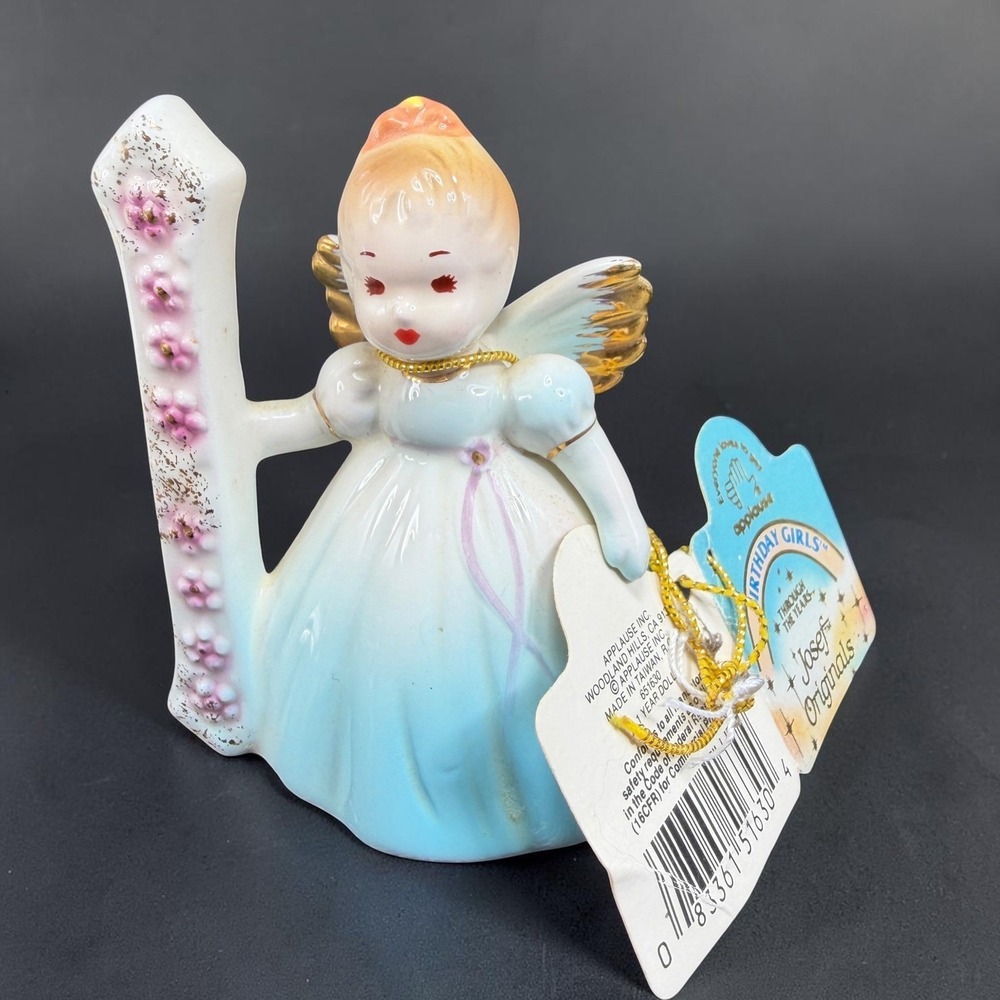 Josef Originals Birthday Girls Age 1 Figurine Angel Blue Dress Gold Wings w Tag